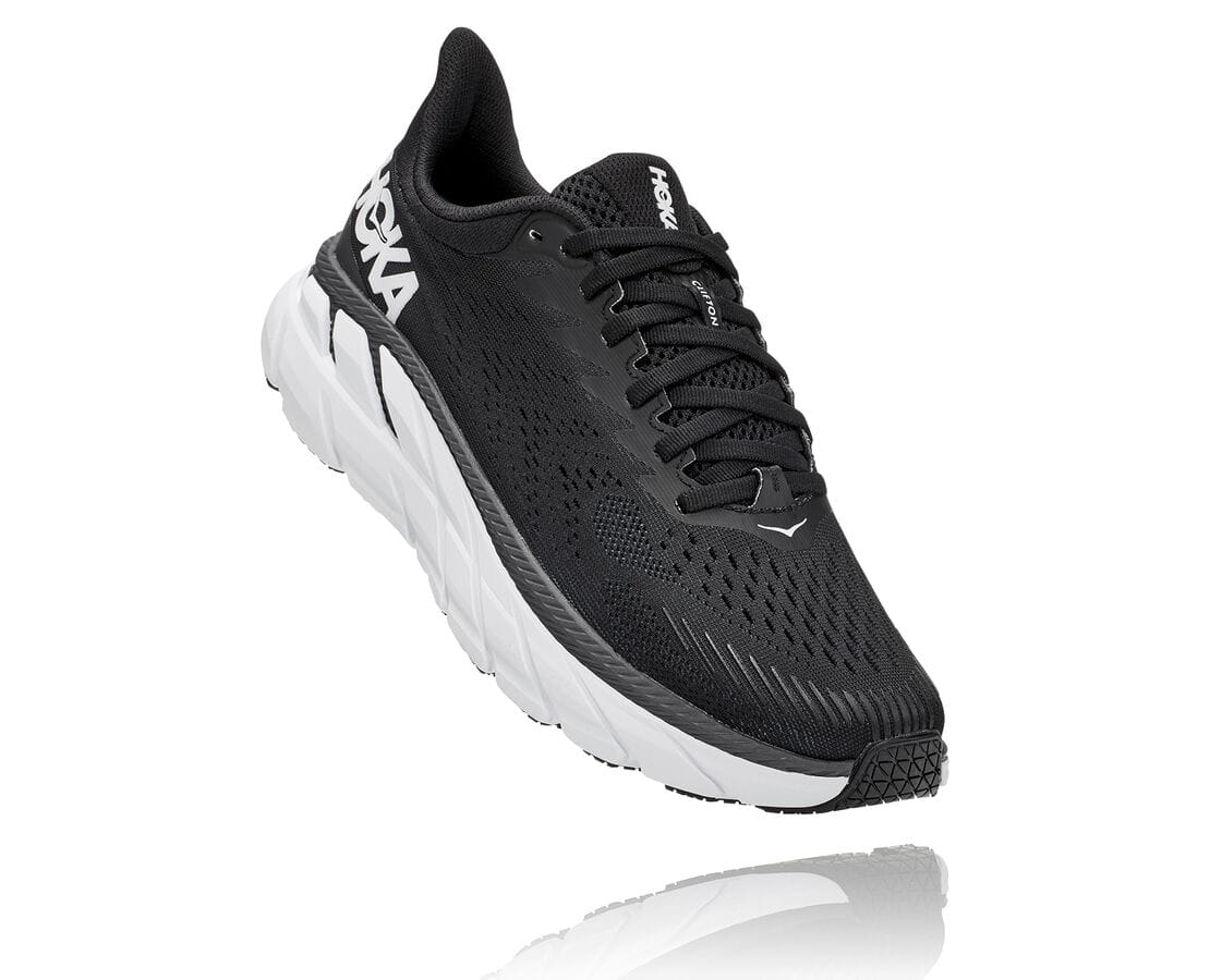 Hoka One One Clifton 7 Damen Straßenlaufschuhe Schwarz / Weiß | (DE-7452OIJQK)